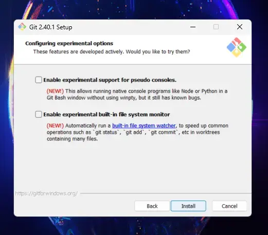 configurare esperimenti in git