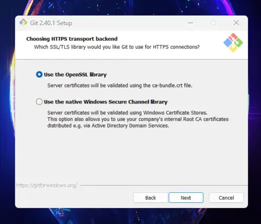 scegliere la libreria ssl tls