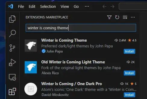 cercare temi visual studio code